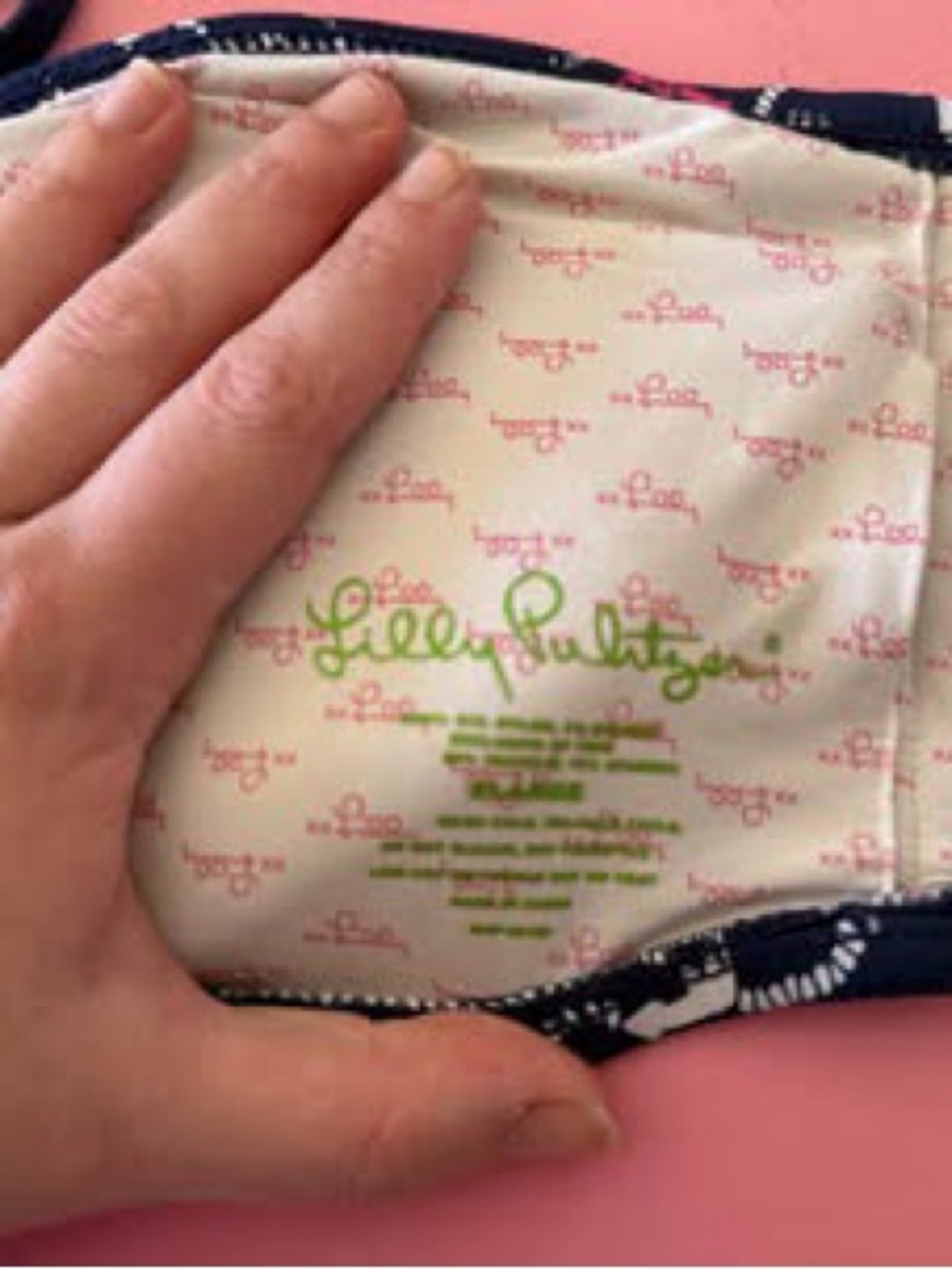 Lilly Pulitzer Navy, Pink and White Lined Bikini Top